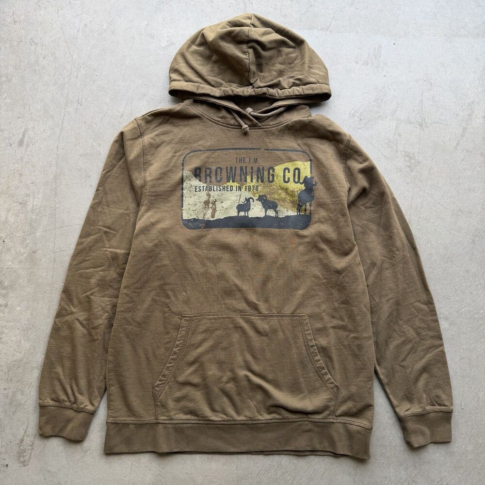 Browning Mens Size L Green Hoodie Sweatshirt Outdoor Hunting Hiking Logo